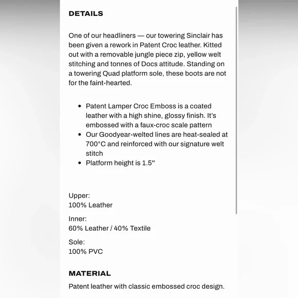 Dr. Martens Sinclair platform black boots in croc patent leather (Women, 9) BNWT - Picture 4 of 11